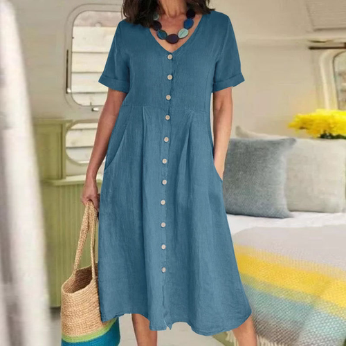V neck Pocket Women Dress Length Dress V领口袋女士连衣裙长度