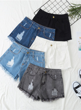 Loose oversized ripped denim shorts 女式宽松大码破洞牛仔短裤
