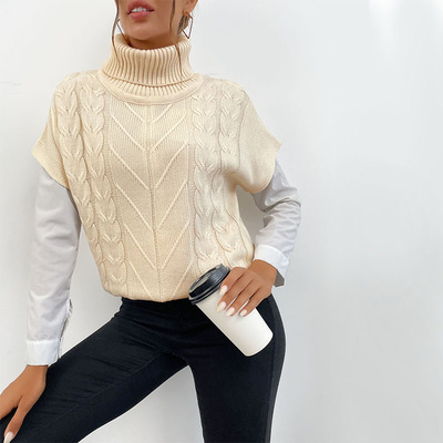 Solid Color Turtleneck Short Sleeve Sweater纯色高领短袖毛衣