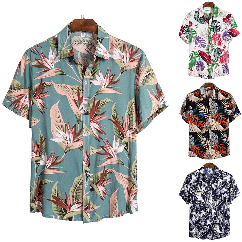 Shirts Printed Short-sleeve Blouses Tops男士印花短袖衬衫上衣