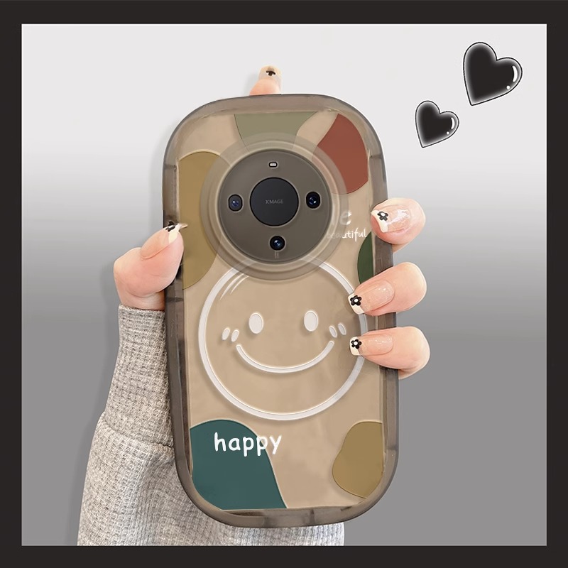 适用华为mate60硅胶透笑脸保护套