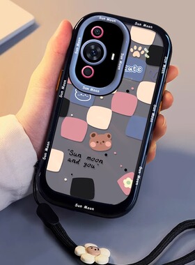 适用华为nova13pro手机壳新款方格小熊nova14pro高级感全包防摔11pro卡通硅胶15por带挂绳女网红9保护套8可爱