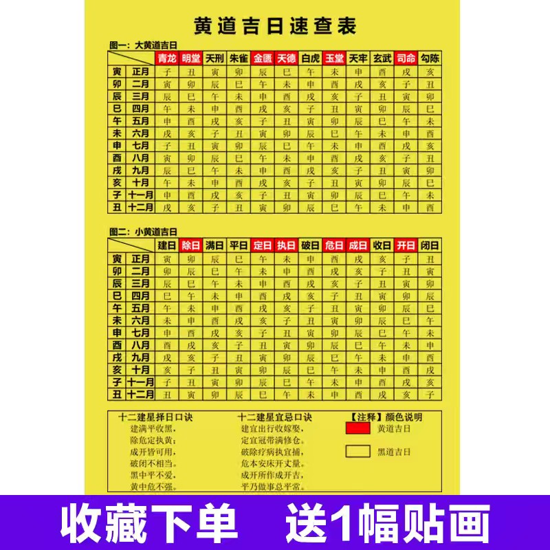 择黄道吉日速查表大全查询看日子查结婚订婚搬家入宅测好日子海报