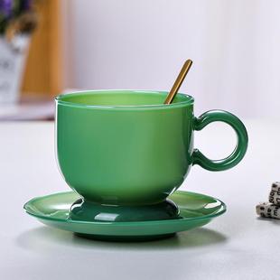 欧风碟绿玉玻璃咖啡杯套北装 新款 咖彩色6号啡水杯配子耐高温家用