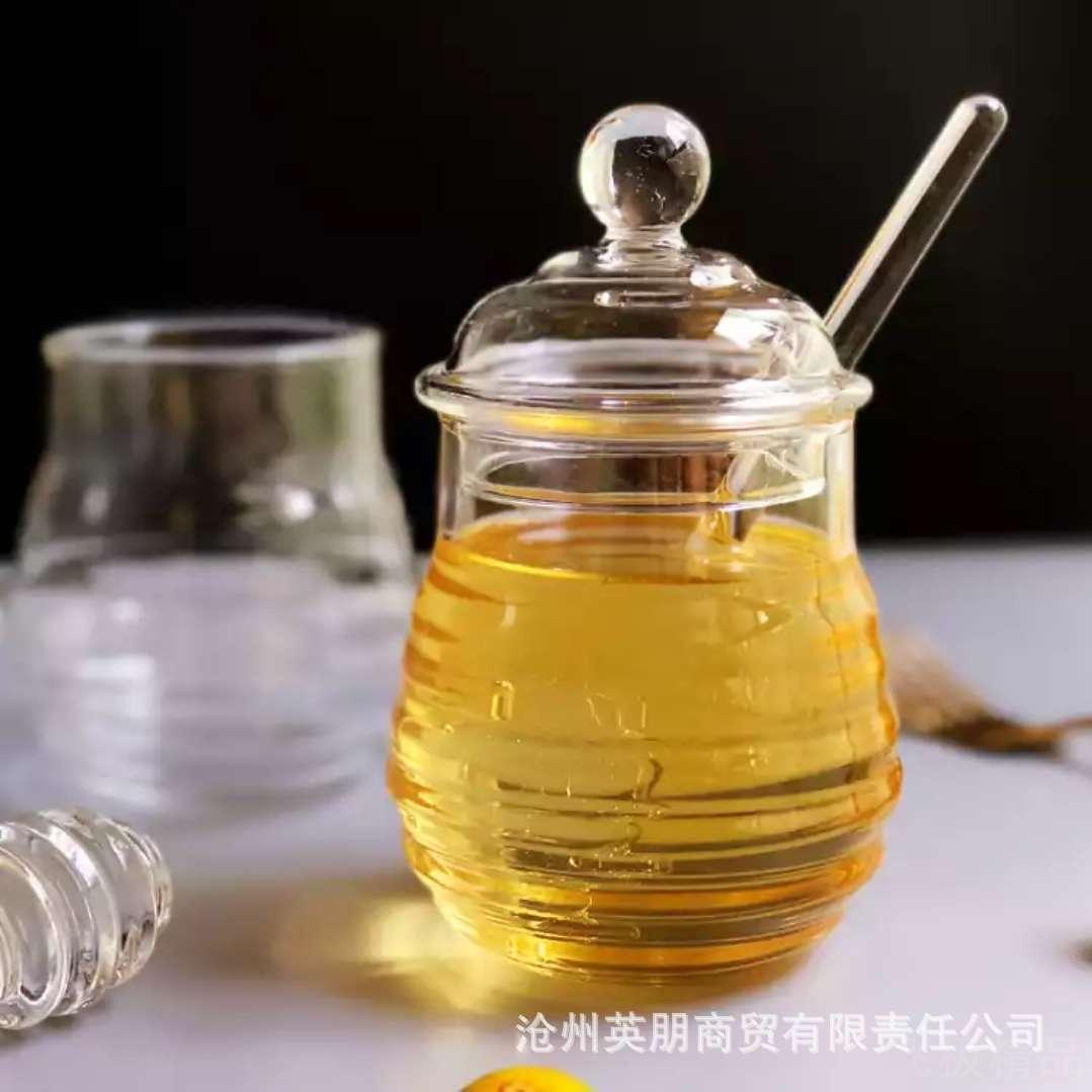 家用透明玻璃蜂蜜罐带盖子搅拌棒