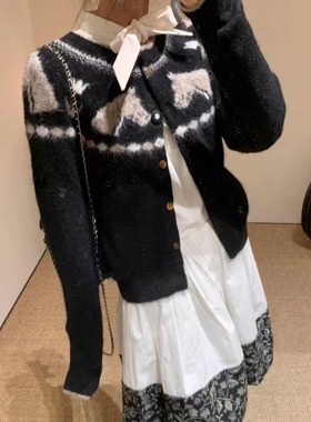 TE marchen童趣风和平小马动物卡通毛衣休闲慵懒羊毛针织开衫外套