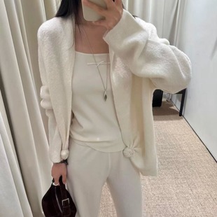 TE swa舒适极简主义穿搭ying2025秋冬慵懒风廓形羊毛扭结针织开衫