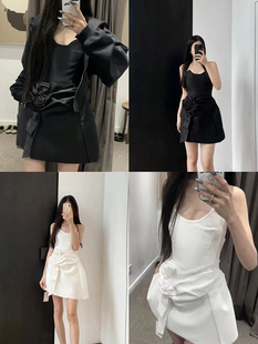 TE marchen时尚气质立体花朵露肩连衣裙纯欲风抹胸白天鹅收腰短裙