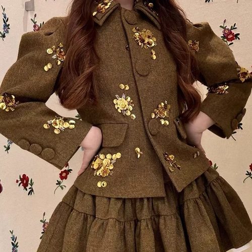 sst羊毛花朵装饰重工艺西装外套