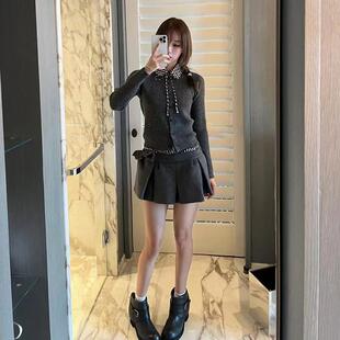 TE marchen可拆卸设计翻领撞色针织开衫简约休闲甜美学院毛衣外套