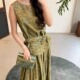 上衣tana大裙摆半身裙草绿色连衣裙套装 cor极繁旖丽风时尚 无袖