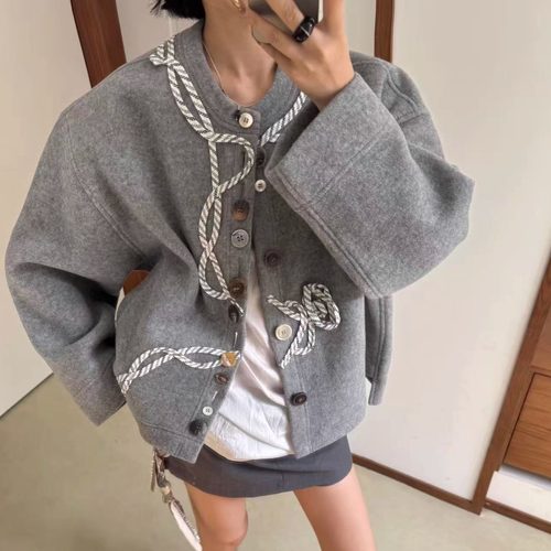 设计感廓形小香羊毛双面毛呢外套