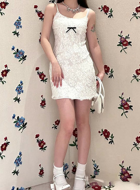 TE shushu蝴蝶结两色蕾丝吊带连衣裙夏季新款短裙收腰显瘦裙子女