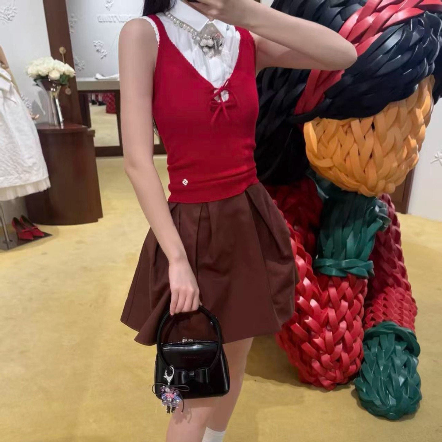 设计感镂空修身叠穿针织吊带背心