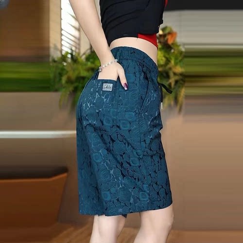 冰丝短裤子女士夏季薄款休闲运动裤百搭潮流中国风提花直筒五分裤