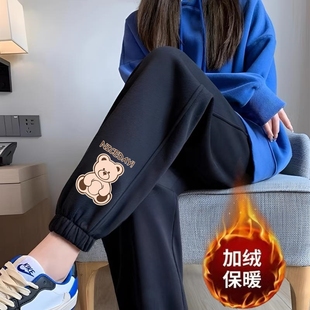 女秋冬季 子潮爆款 新款 显瘦保暖长裤 外穿加绒加厚休闲灯笼裤 运动裤