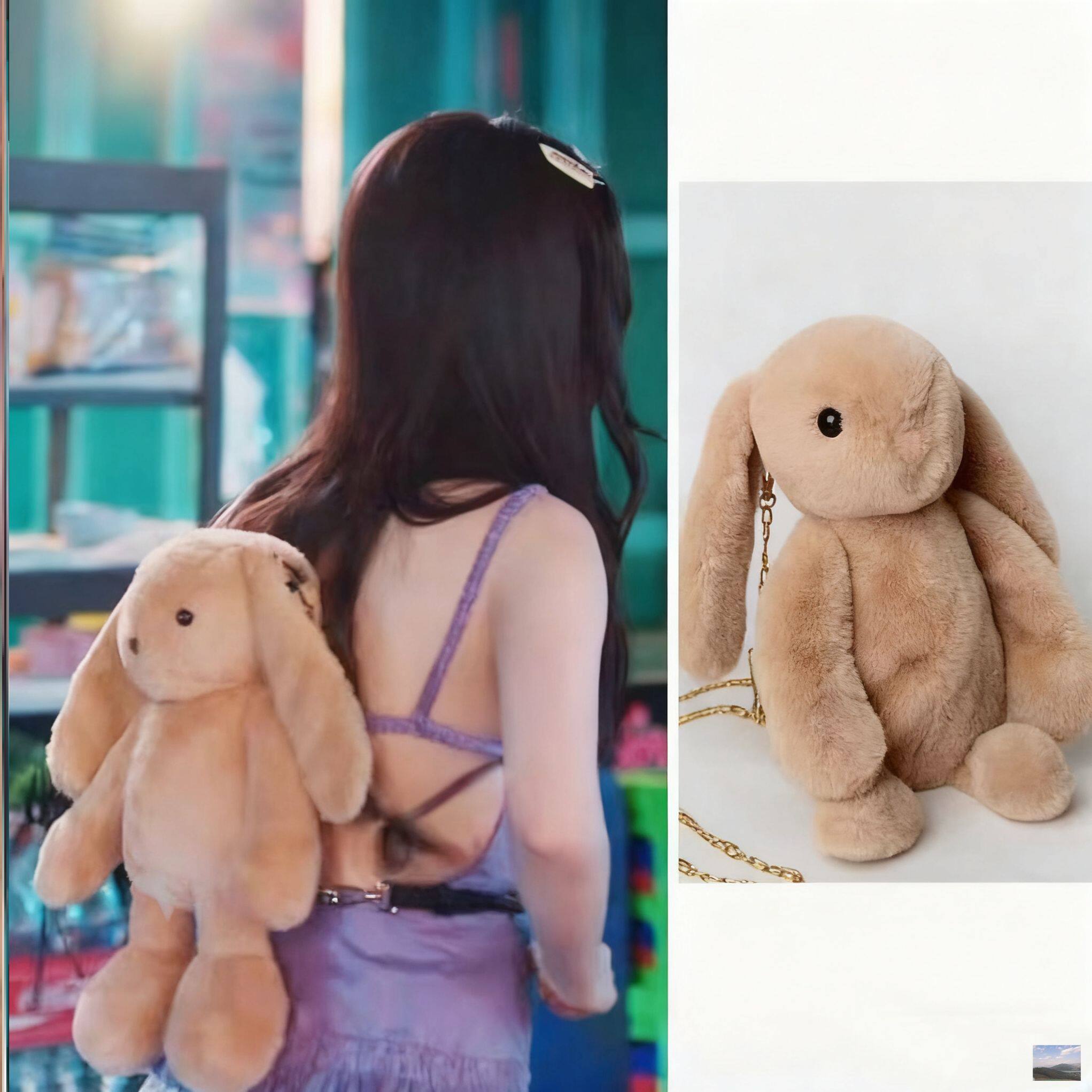双轨姜暮虞书欣同款背包兔子毛绒包女士单肩包玩偶链条包斜挎包