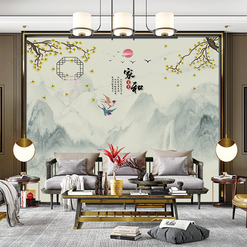 独绣刺绣无缝壁布印加绣山花鸟画家和富贵客厅沙发背景墙布新中式