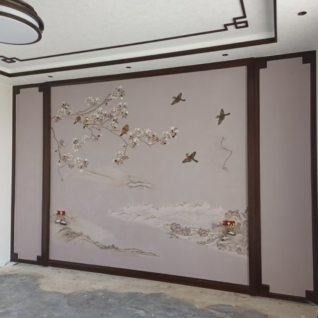 独秀新款艾意现代绣刺绣壁画墙布墙纸背景墙立体客厅水墨装饰中式