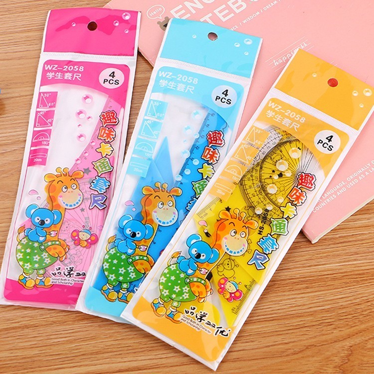 创意卡通套尺直尺学习文具奖品学生四件套长颈鹿绘图尺子