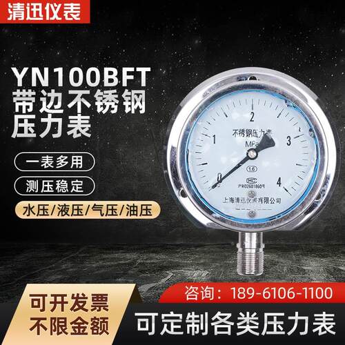 船用压力表YN100BFT 径向带边不锈钢耐震压力表耐腐蚀