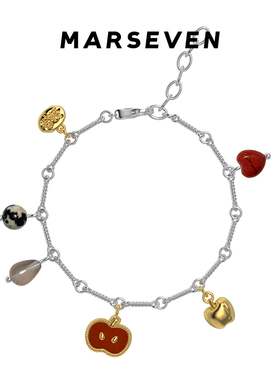 MARSEVEN 闪光派对系列红石小苹果麻花边多坠子手链S925银手饰