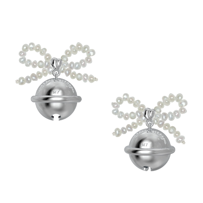 MARSEVEN 闪光派对系列珍珠蝴蝶结铃铛耳钉S925银针气质百搭耳饰