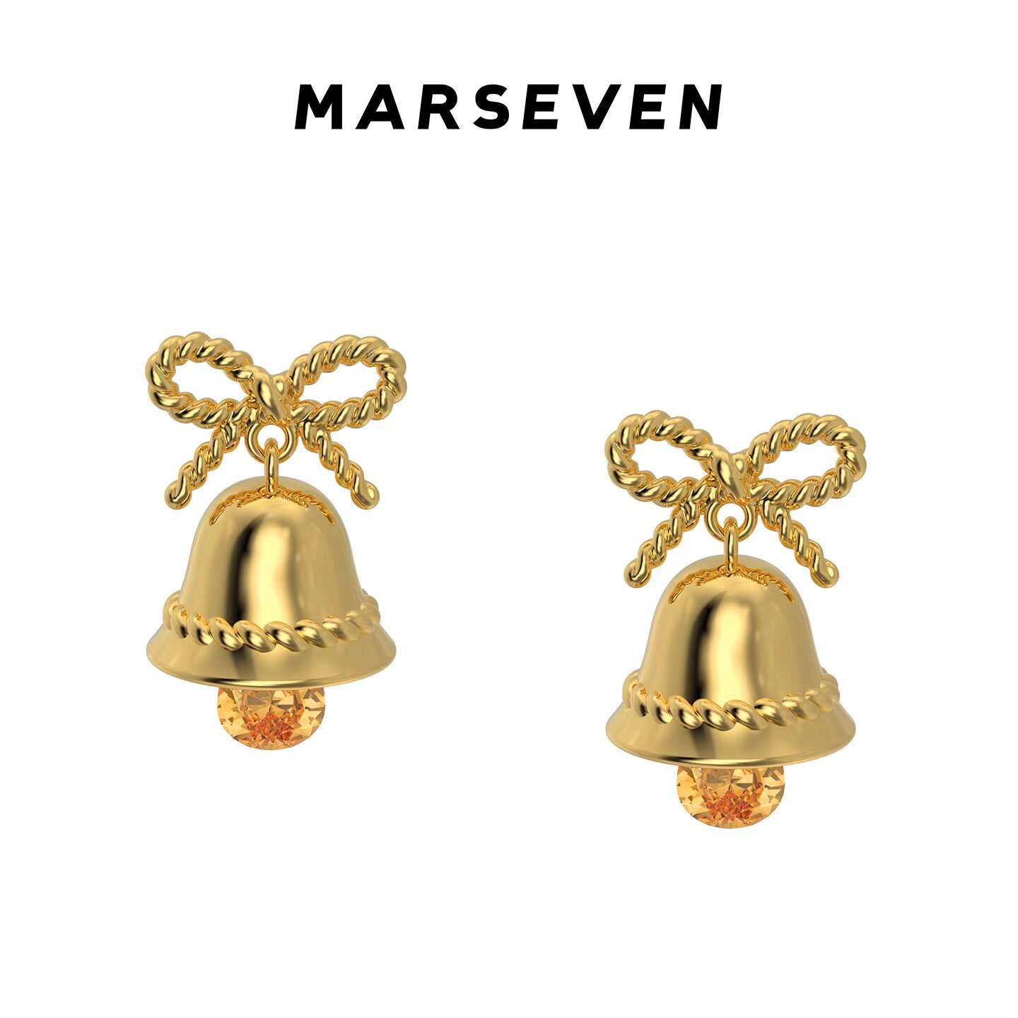 MARSEVEN 闪光派对系列蝴蝶结风铃耳钉S925原创设计气质百搭耳饰