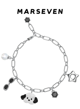 MARSEVEN 小狗系列黑白小狗多坠子金属手链原创小众设计精致手饰