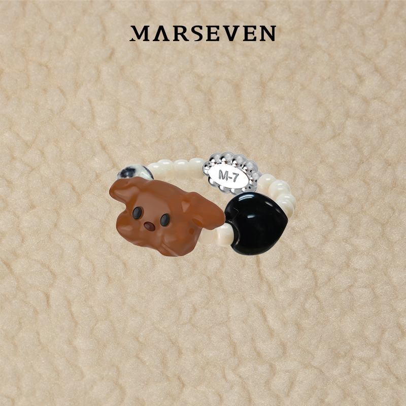 小狗戒指Marseven黑色爱心