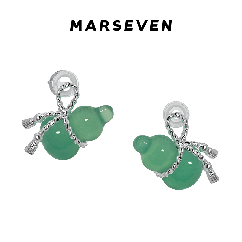 MARSEVEN 葫芦与蛇系列绳结葫芦耳钉S925银原创小众简约精致耳饰