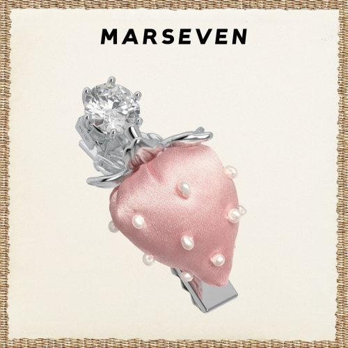 MARSEVEN 野餐系列粉色布艺草莓发夹梦幻精致发饰边夹
