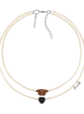 MARSEVEN 黑色爱心小狗双层项链公益款珐琅小众锁骨链2024新款