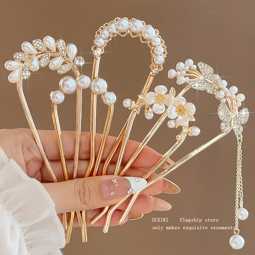 仿珍珠u型发簪高级感盘发神器