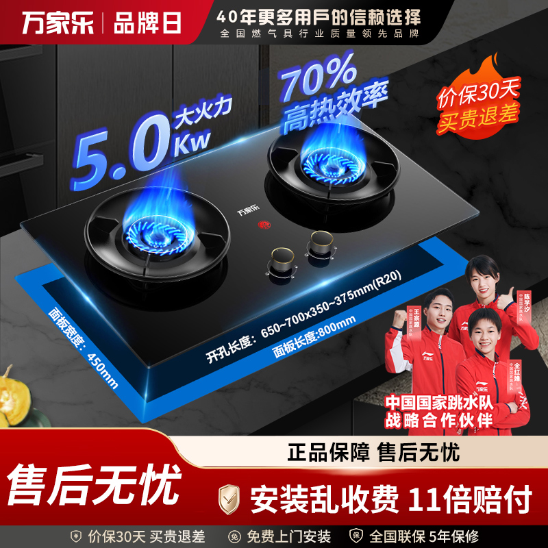 万家乐猛火全进风燃气双灶 台式嵌入式两用 AY6 70%热效率5.0KW