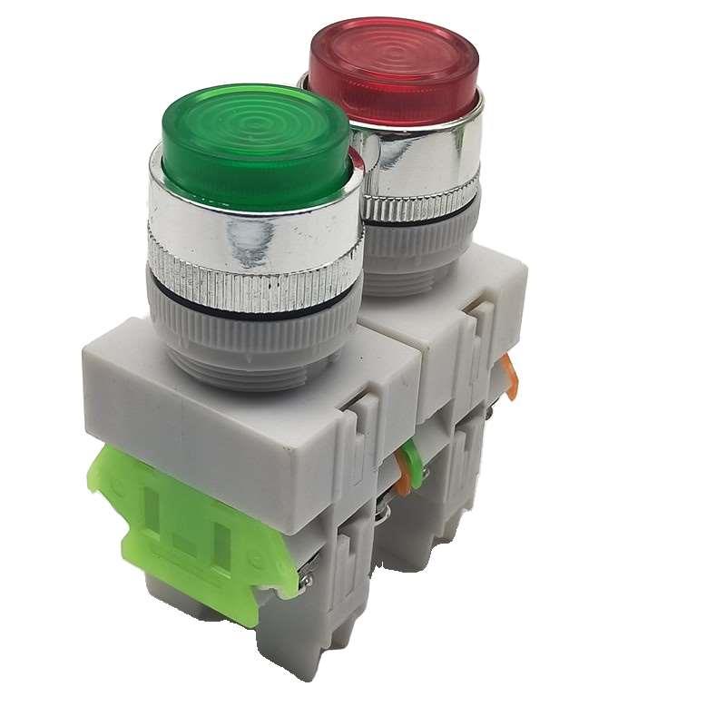 银点自锁复位高平头带灯按钮开关LAY37-11DN Y090孔22mm 220v380v