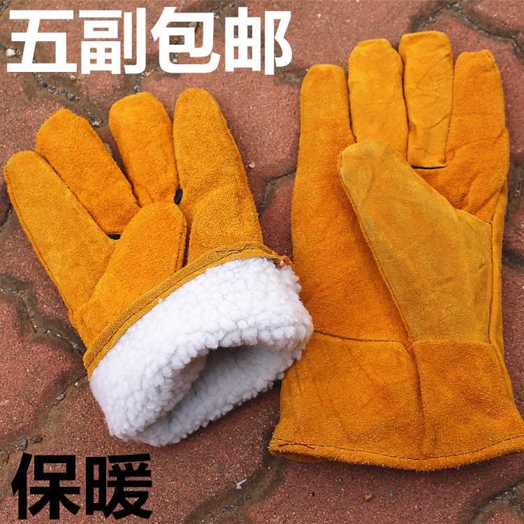 加棉绒冬季保暖耐磨焊接手套电焊劳保防火星隔热皮手套男女户外