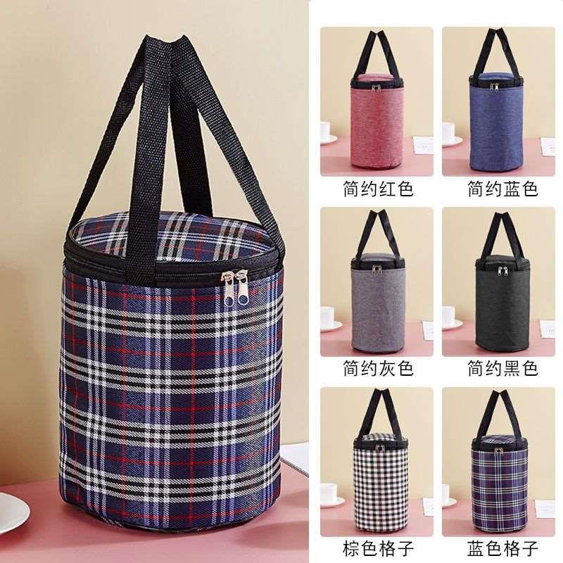 保温桶手提袋铝箔加厚饭盒袋手提包圆形上班族布袋子保温带饭便当