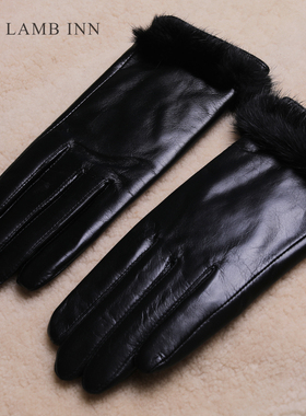 2025贝多芬黑珍珠水貂毛黑色真山羊皮皮手套加绒触屏骑行开车时尚