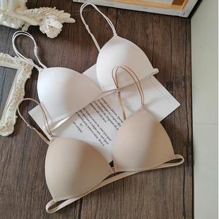 性感无钢圈细肩带三角杯内衣女超薄小胸无痕美背低胸前扣文胸 法式