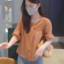 法式薄款雪纺短袖衬衫女夏季2025新款衬衣娃娃衫独特别致漂亮上衣