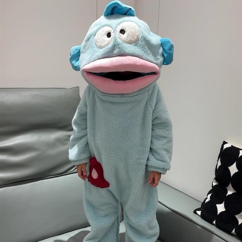 儿童丑鱼连体睡衣秋冬季加厚搞怪男女童睡袍珊瑚绒防踢被宝宝睡袋