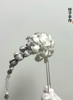 非遗绒花发饰发簪蚕丝线古风灰色紫藤花绒花发簪发钗胸针发夹