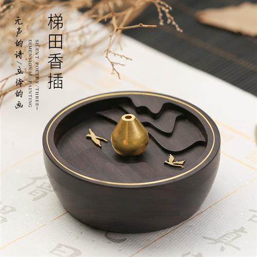 黑檀木线香香插香座 精致檀香熏香炉禅意摆件 实木质香托插香底座