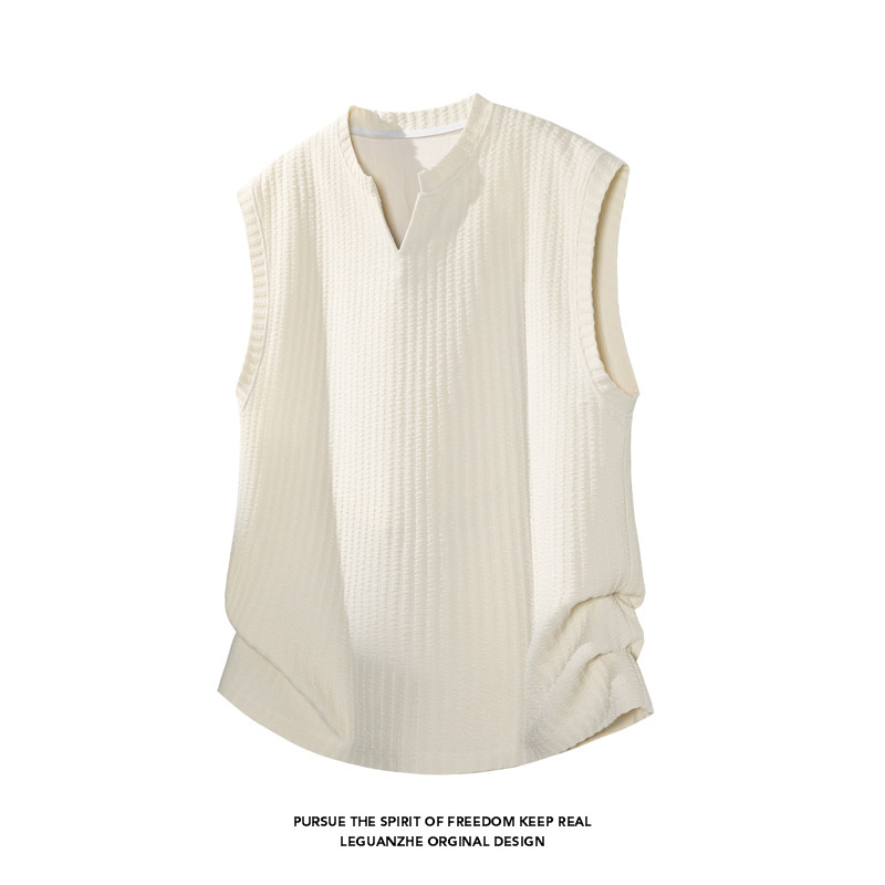 肌理感白色无袖t恤男款夏季高级感重磅衣服潮牌宽松运动坎肩背心