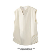 夏季 肌理感白色无袖 t恤男款 高级感重磅衣服潮牌宽松运动坎肩背心