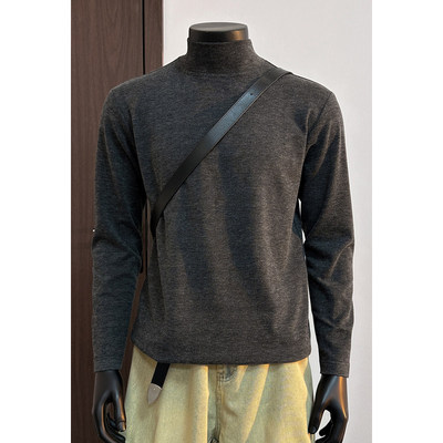 灰色德绒半高领打底衫男款春季美式cleanfit卫衣内搭正肩长袖t恤