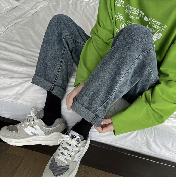 水洗坠感牛仔裤男士直筒美式复古百搭高街潮牌宽松春秋冬款阔腿裤