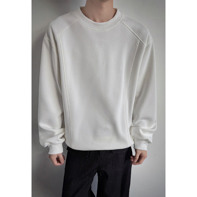 重磅美式解构拼接cleanfit无帽卫衣男款秋季正肩长袖内搭打底上衣