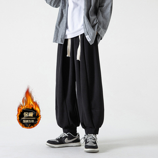 加绒加厚束脚宽松运动裤 日系卫裤 秋冬季 灯笼休闲长裤 子 男潮牌大码
